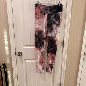 Women's Pink & Black Tie-Dye Textured Ankle Leggings no comment large